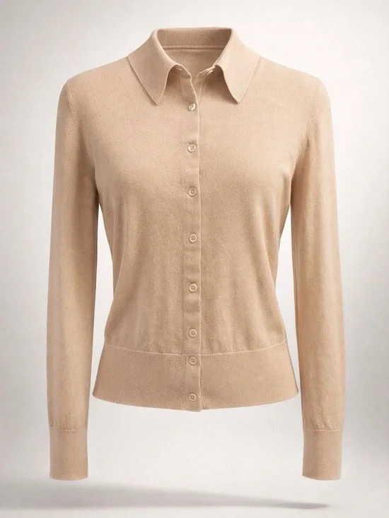 Iris & Ink fine Merino wool Collared Cardigan, nude, M, EUC - Picture 1 of 10